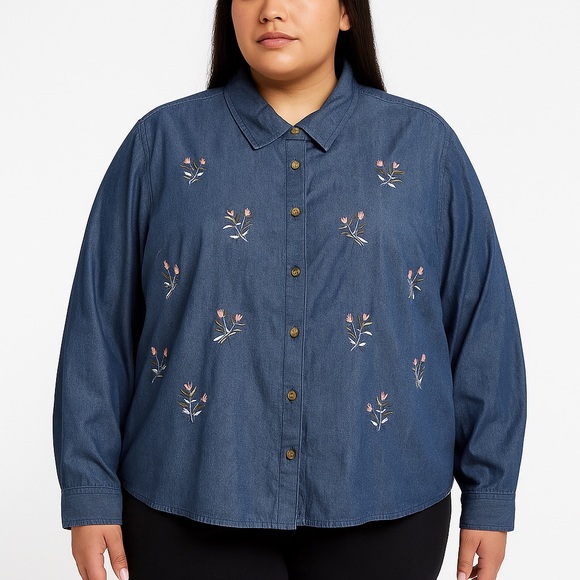 Vintage Tops - Vintage Mississippi River  Blues Western Cottage Core Denim Button Front Size 2X